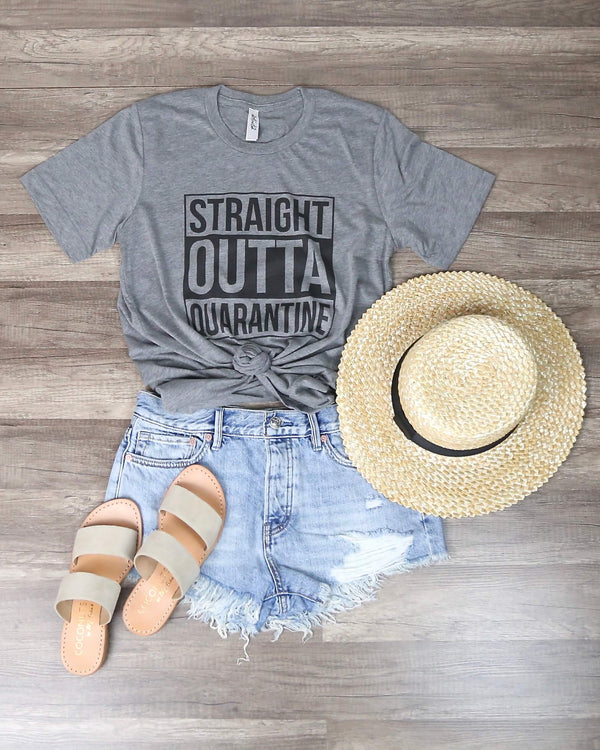 Distracted - Straight Outta Quarantine Funny Graphic Tee in Gray