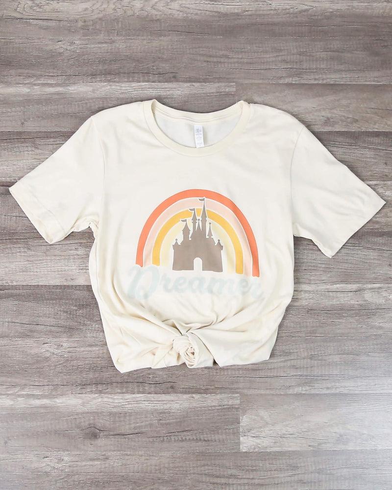 Distracted - Rainbow Dreamer Castle Graphic Tee in Cream