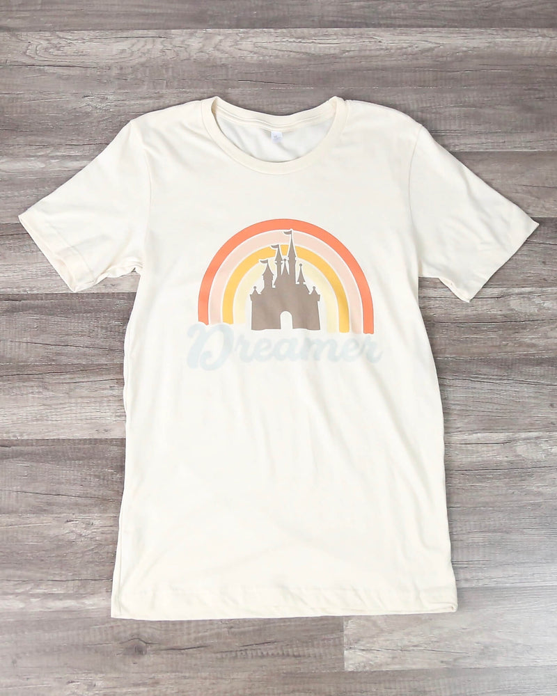 Distracted - Rainbow Dreamer Castle Graphic Tee in Cream