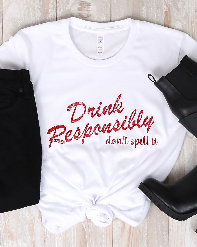 Distracted - Drink Responsibly, Don't Spill It Graphic Tee in White
