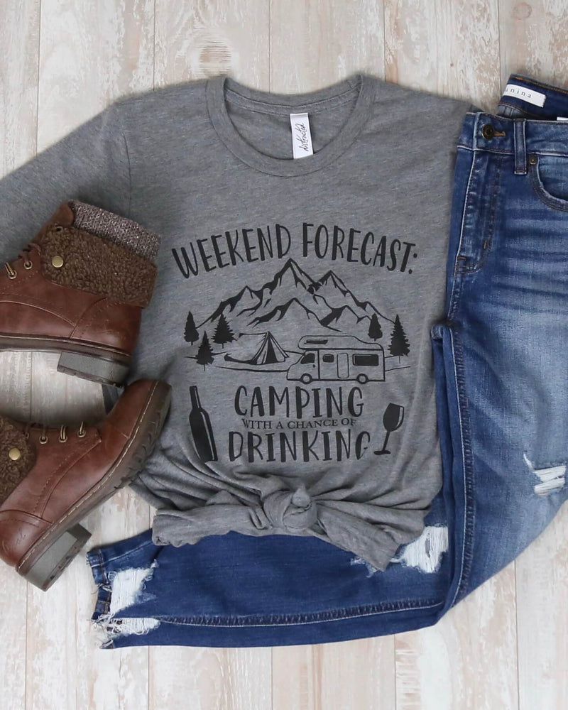 Distracted - Weekend Forecast Camping With A Chance of Drinking Graphic Tee