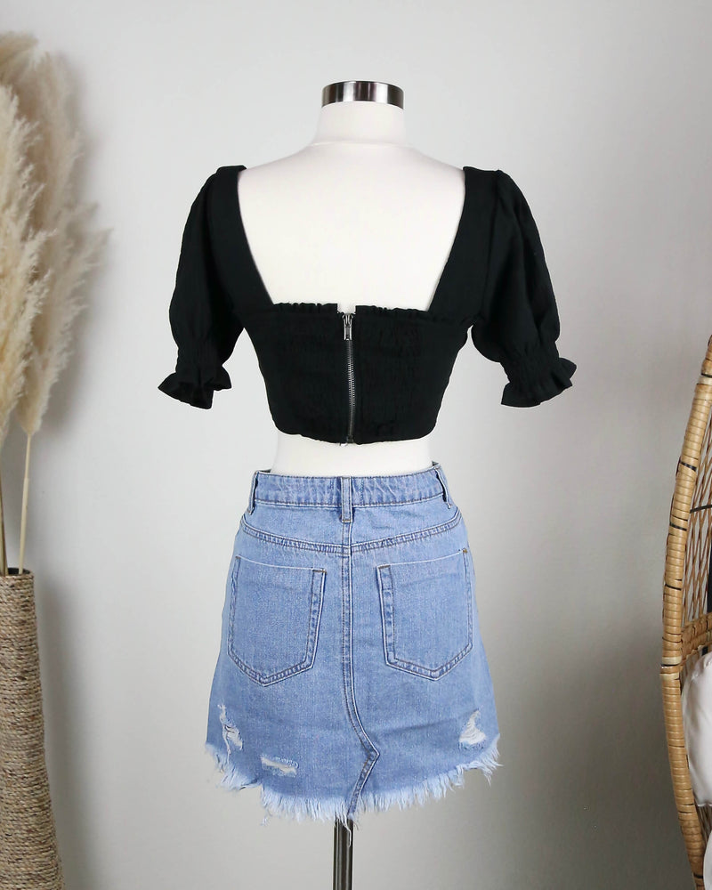 Distraction Bustier Cropped Blouse in Black