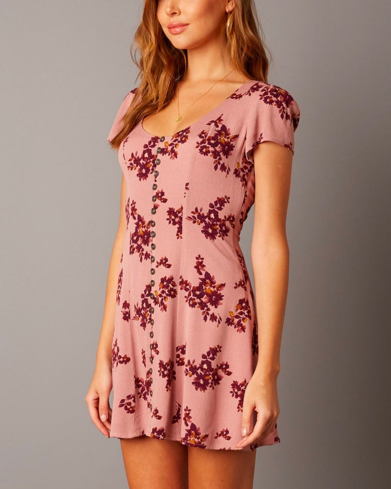 The Only One Floral Princess Seam Button Down Dress - Dusty Pink