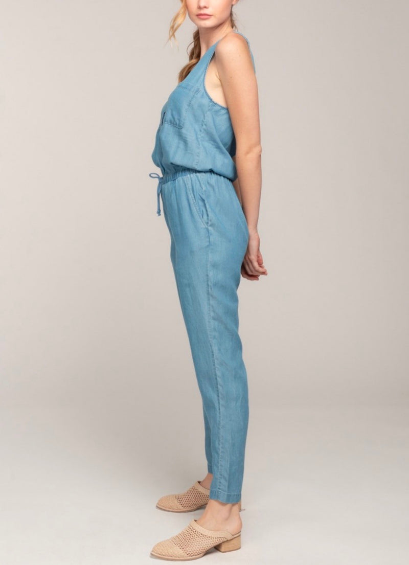 Final Sale - Everly - Soft Button Down Jumpsuit in Denim