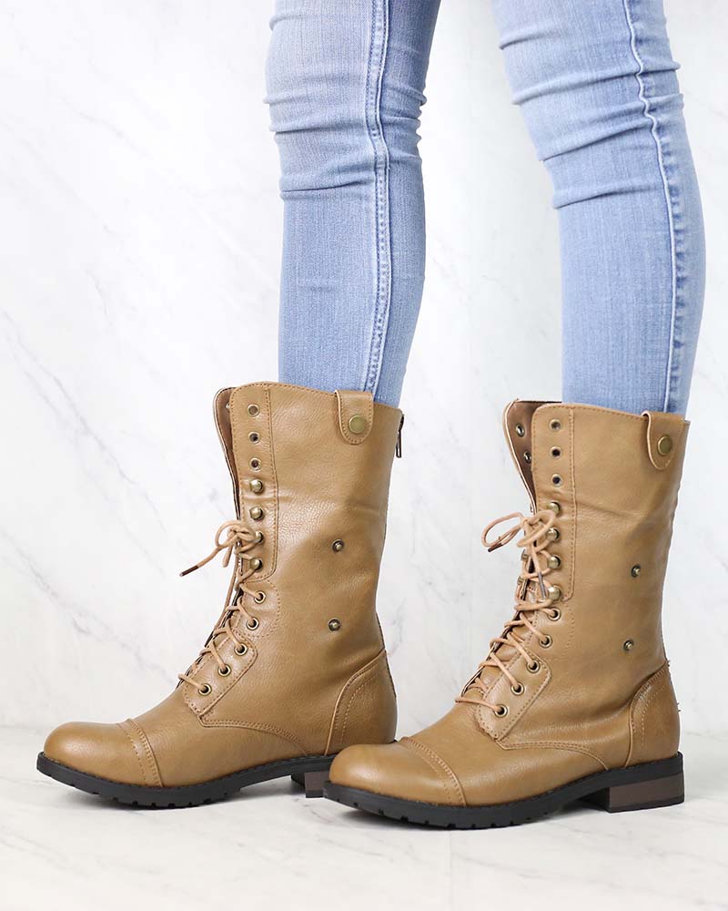 Final Sale - Adjustable Classic Combat Boots in Taupe