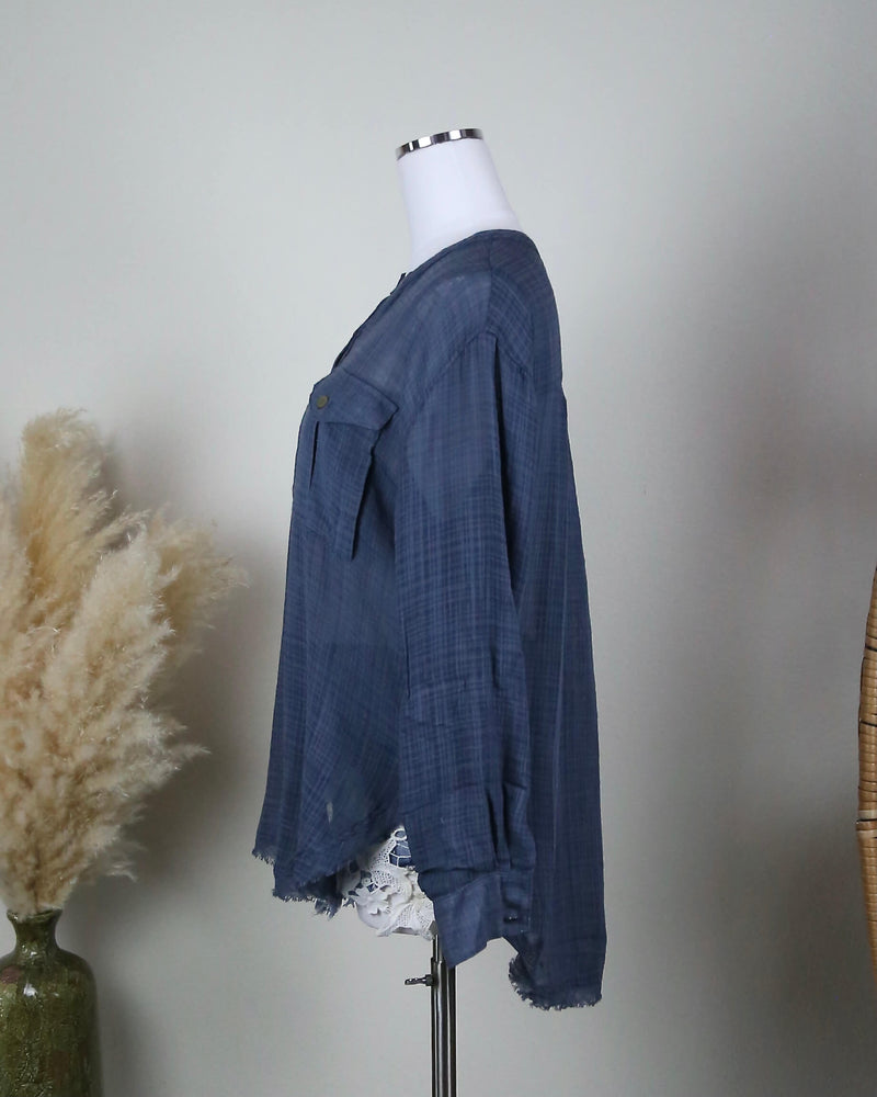 Free People - Talk to Me Lightweight Gauzy Button Down in Blue