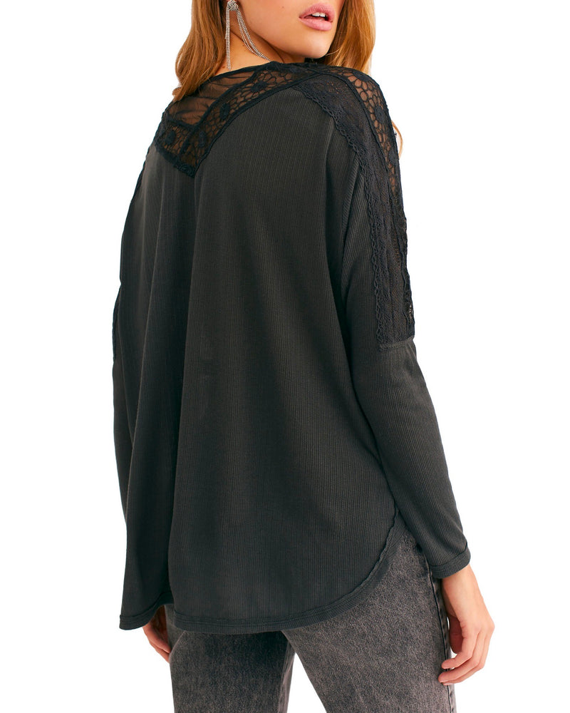 Free People - Lola Long Sleeve Top in Washed Black