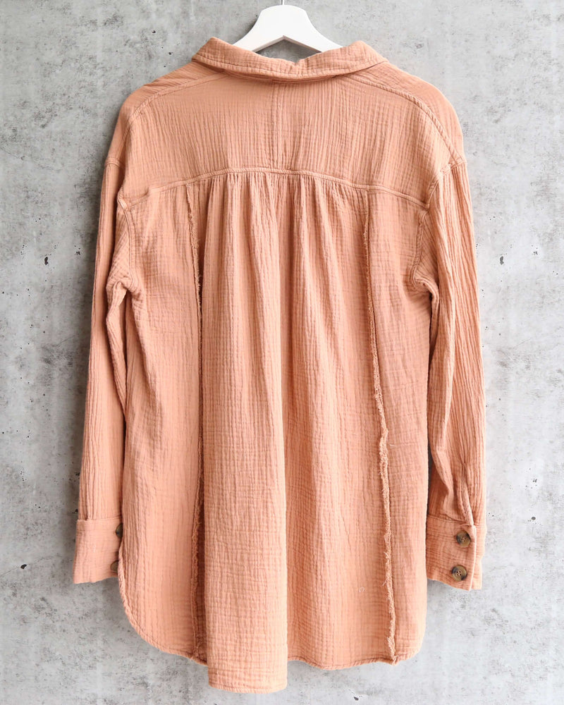 Free People - All About The Feels Linen Button Down Top - Peach