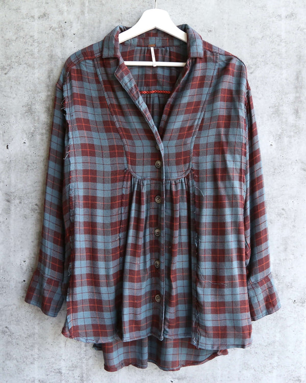 Free People - All About The Feels Plaid Button Down Top - Aubergine