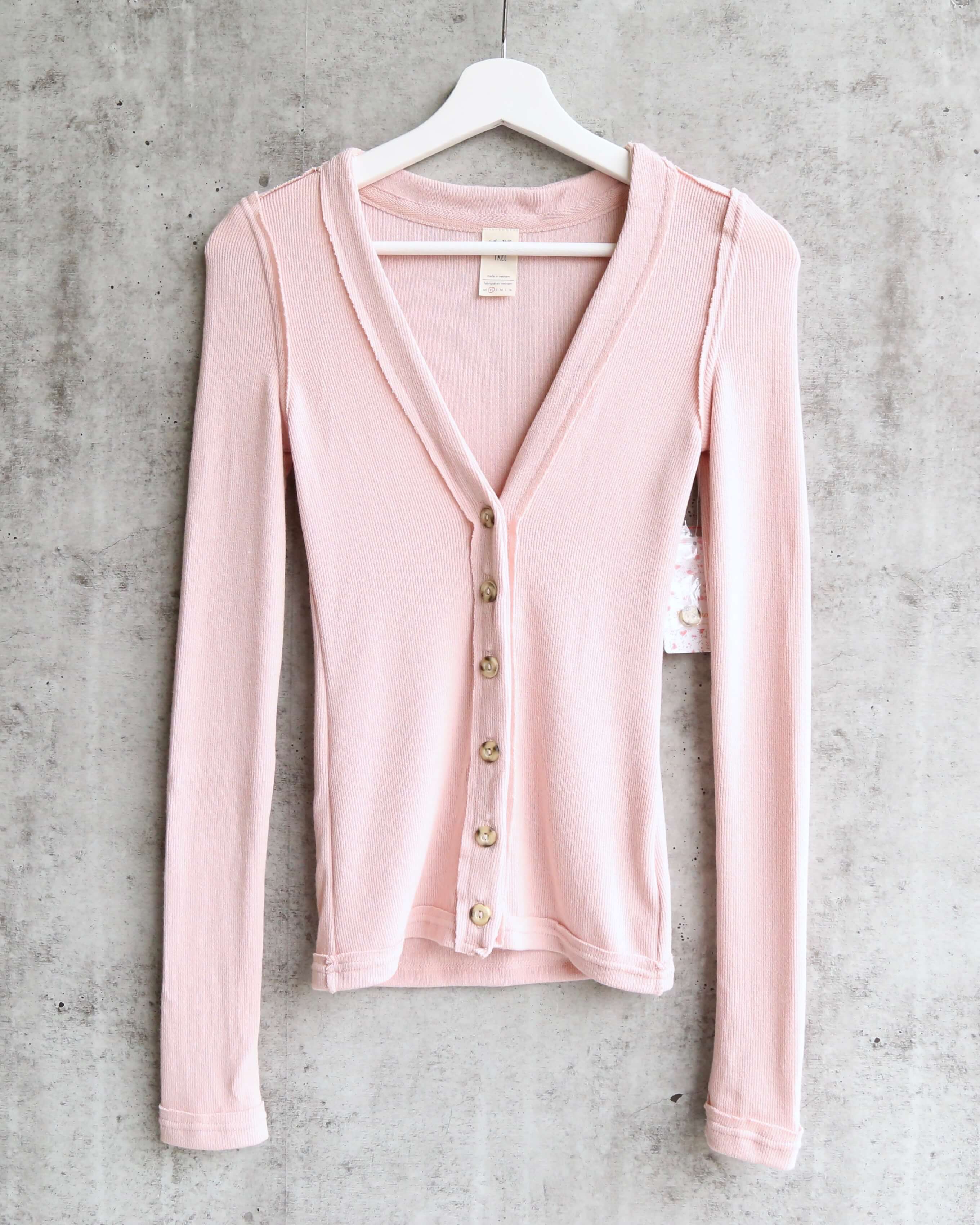 Free People - Call Me Cardi Fitted Button Down Cardigan Top - Pink ...