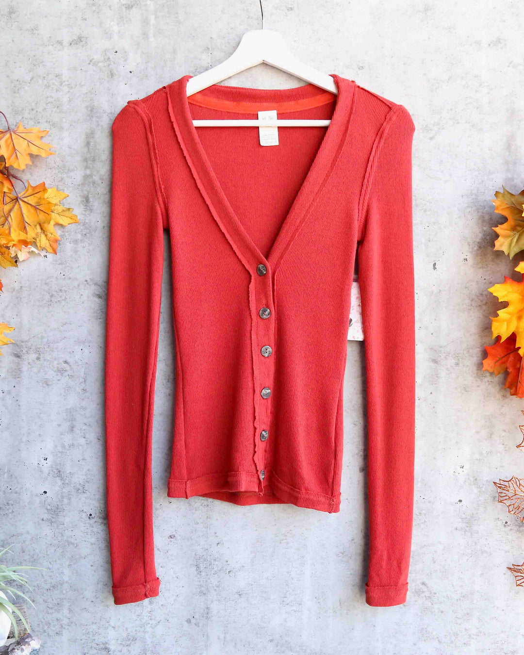 Free People - Call Me Cardi Fitted Button Down Cardigan Top - Red