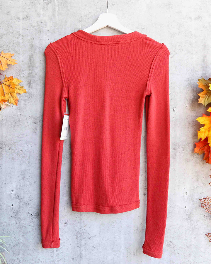 Free People - Call Me Cardi Fitted Button Down Cardigan Top - Red