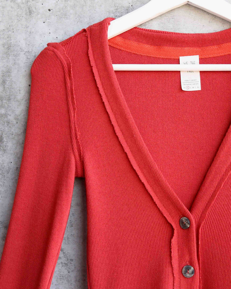 Free People - Call Me Cardi Fitted Button Down Cardigan Top - Red