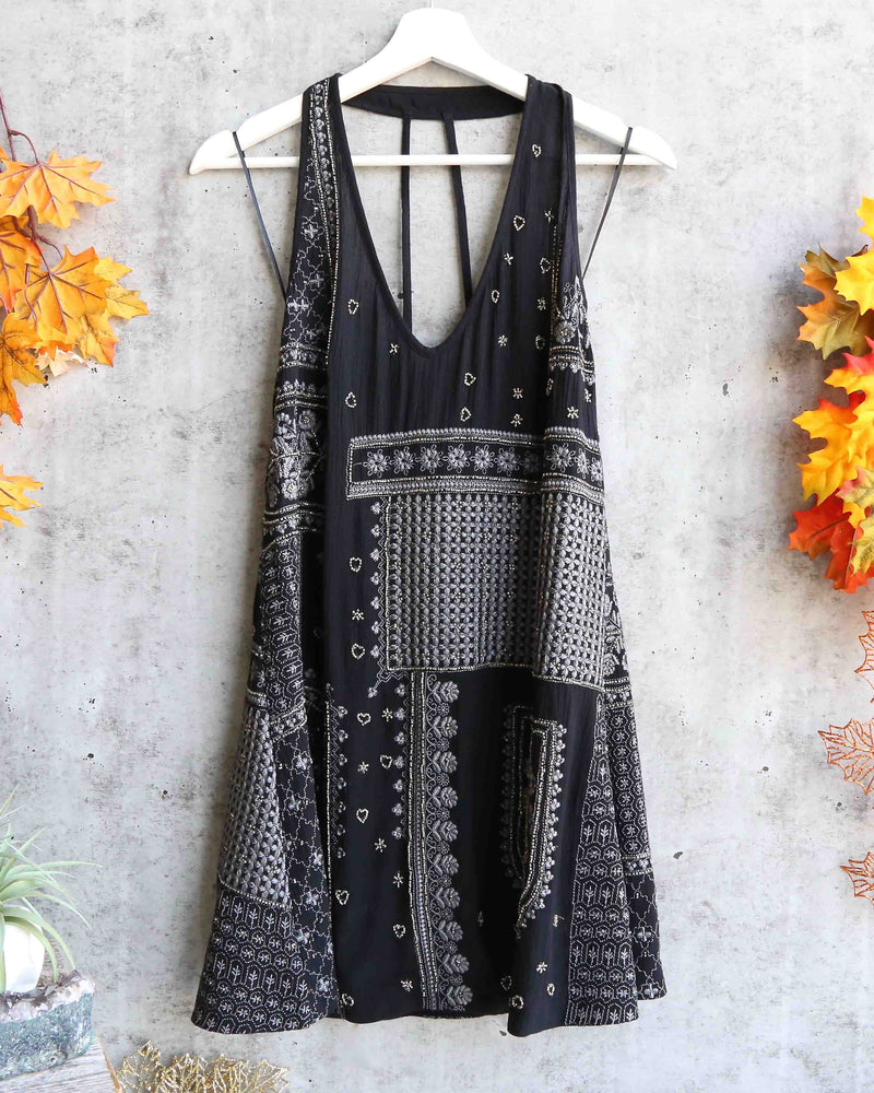 Free People - Country Nights Embellished Mini Slip Dress - Black