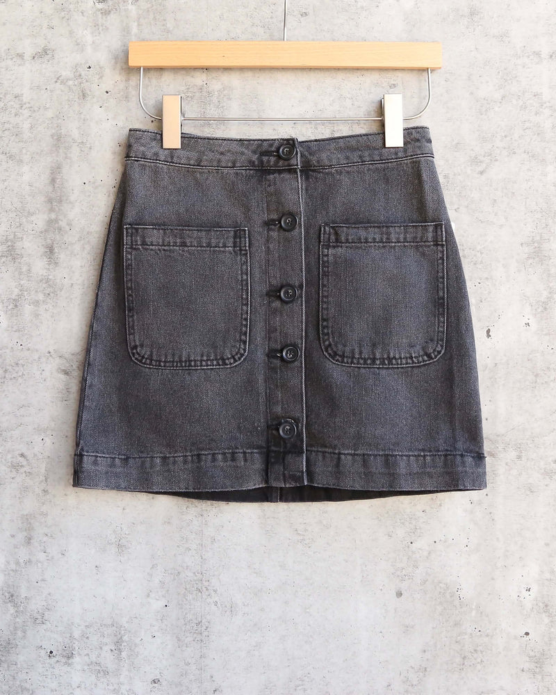 Free People - Don't Get Me Wrong Button Front Rigid Denim Skirt - Rocky Mountain Black