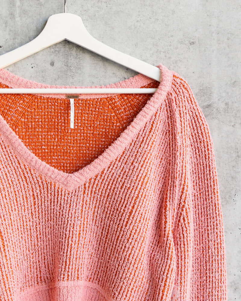 Free People High Low V Textured Slouchy Sweater Hot Tropics
