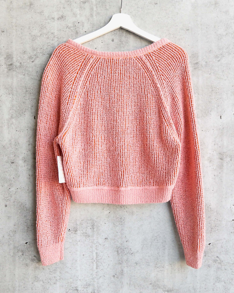 Free People - High Low V Textured Slouchy Sweater - Hot Tropics