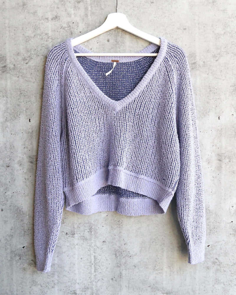 Free People - High Low V Textured Slouchy Sweater - Purple Moon
