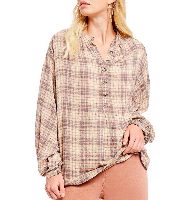 Free People - North Bound Pullover in Beige Plaid