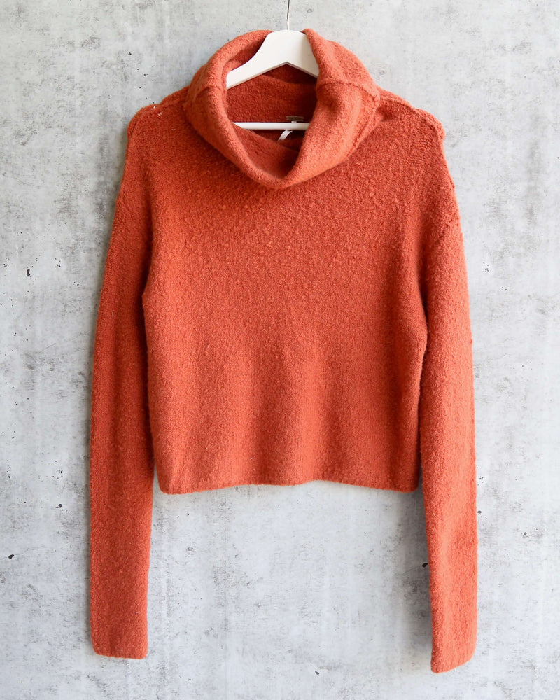 Free People - Stormy Plush Cowl Neck Knitted Pullover Sweater - Terracotta/Tribeca