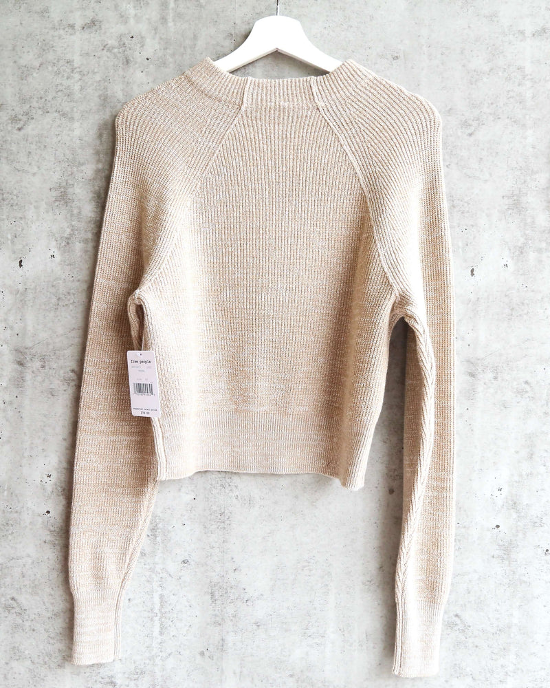 Free People - Too Good Ribbed Trim Pullover Sweater - Taupe