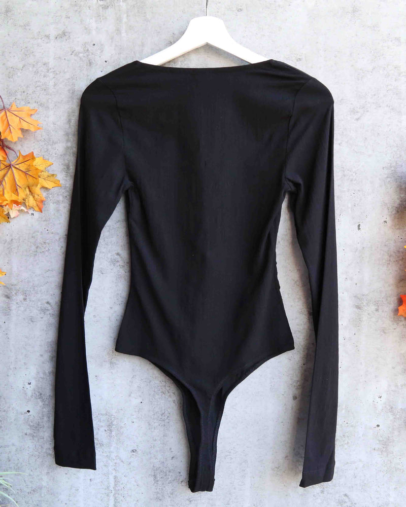 Free People - Zoe Long-Sleeve Thong Bodysuit - Black
