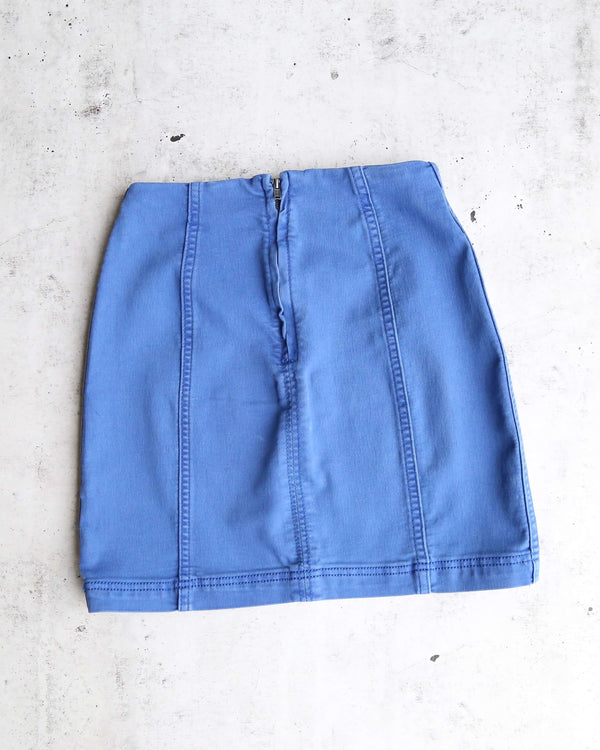 Free People - Modern Femme Novelty Mini Denim Skirt in Turquoise/Lapis Lazuli