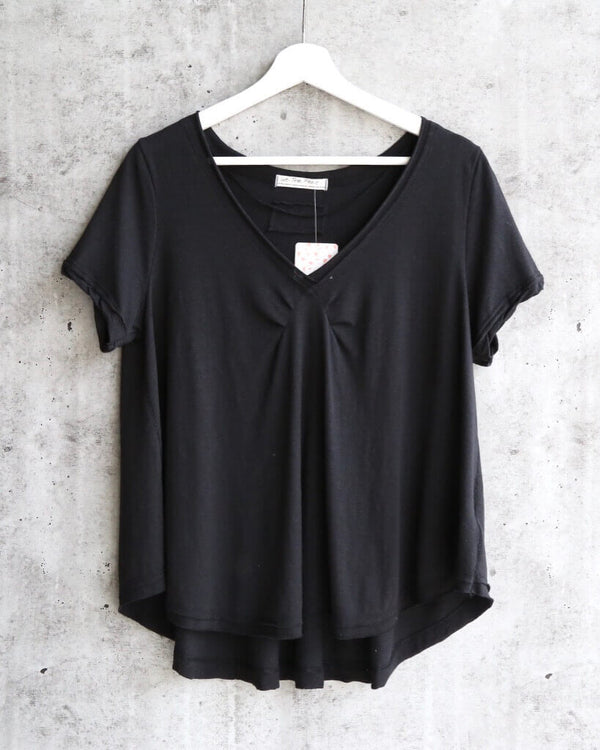 Free People All You Need Ruched V-Neck Tee - Black