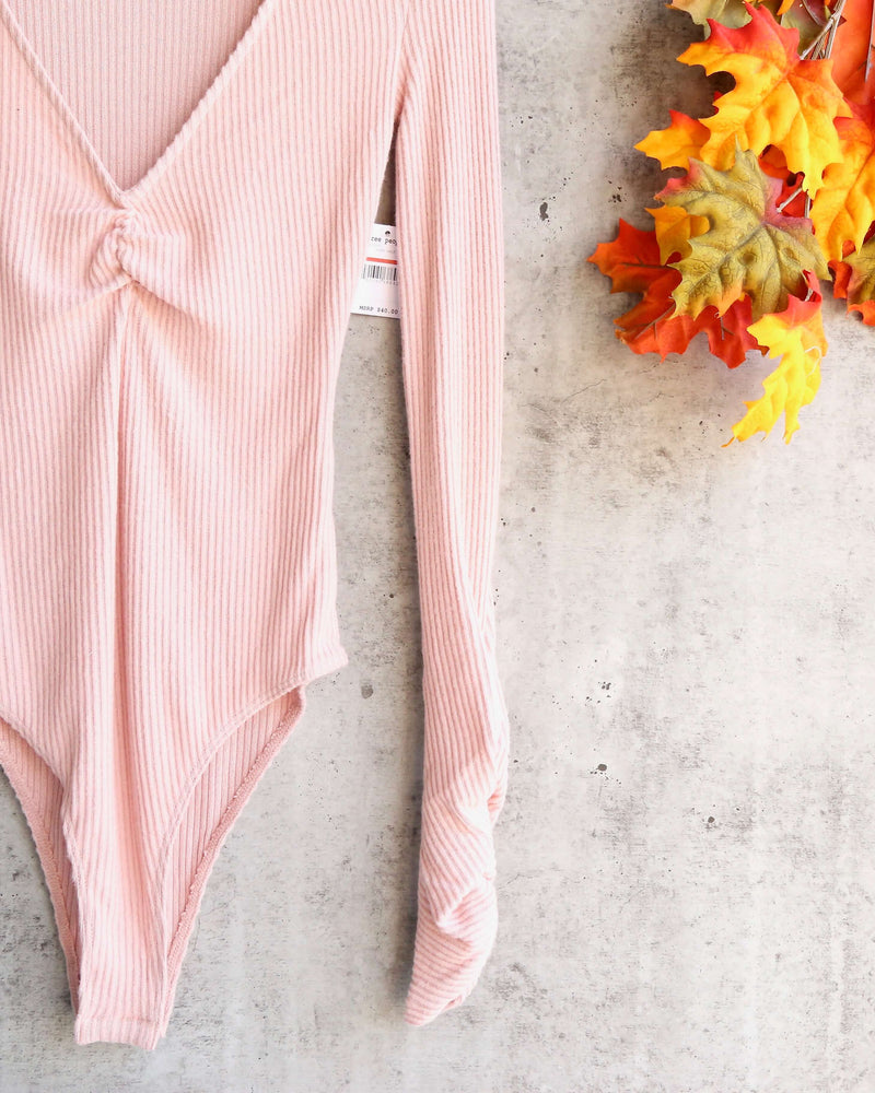 Free People - Cozy Up With Me Knitted Bodysuit - Pink Salt