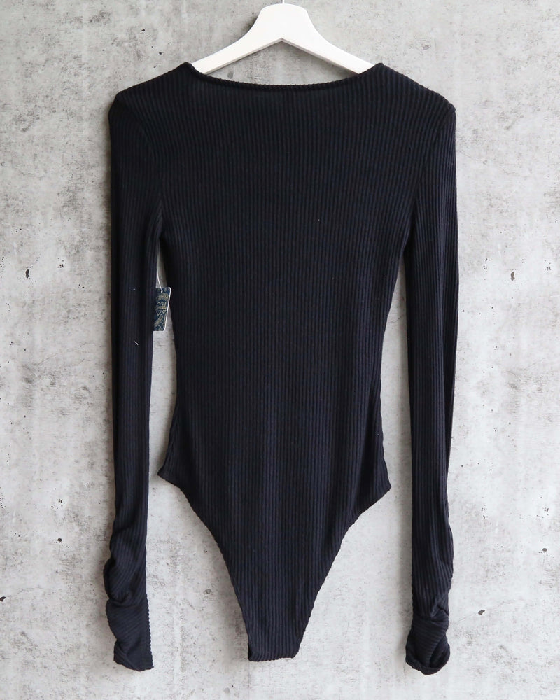 Free People - Cozy Up With Me Knitted Bodysuit - Black