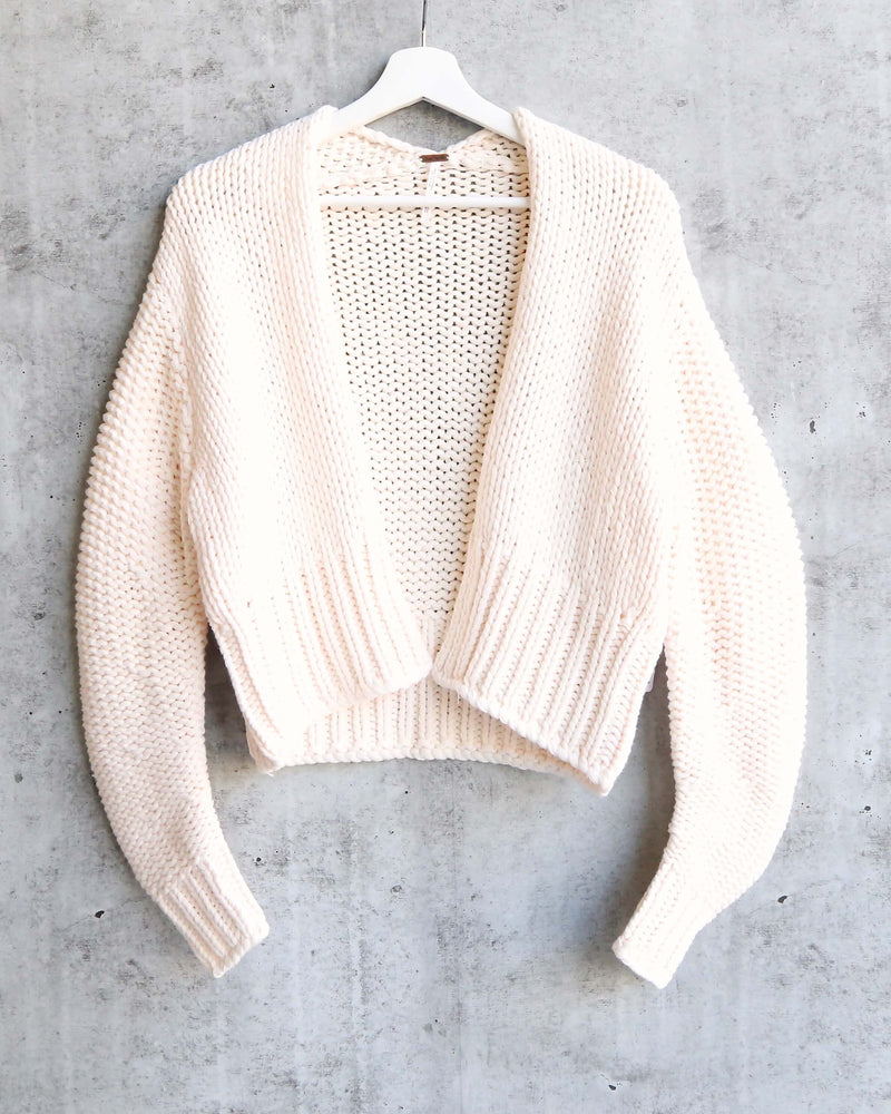 Free People Glow For It Chunky Knit Open Front Ribbed Hem Cardi in Ivory