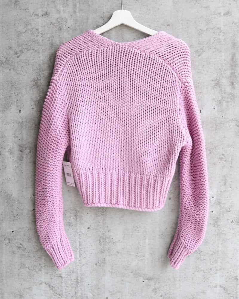 Free People Glow For It Chunky Knit Open Front Ribbed Hem Cardi in Lavender / Purple Moon