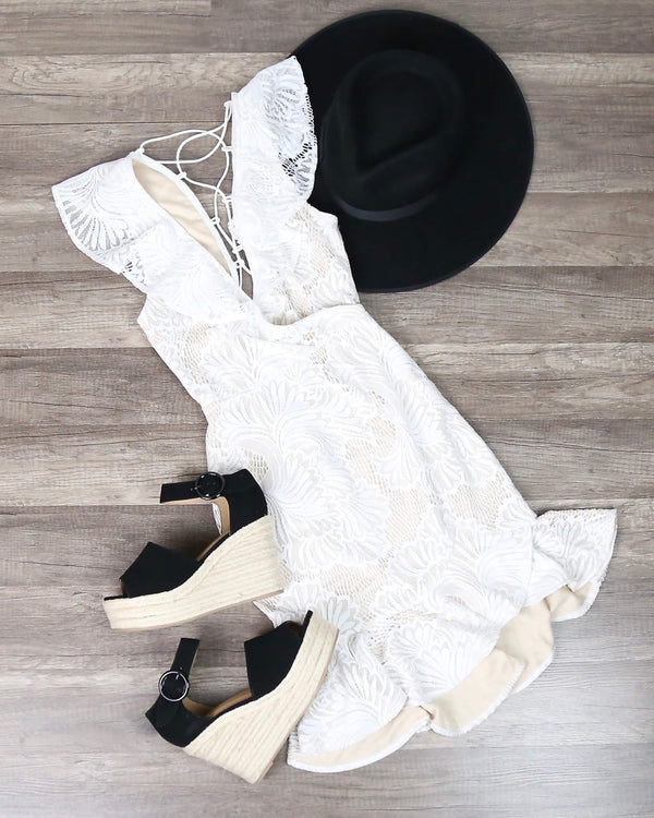 Glamorous Lace Overlay Dress in White