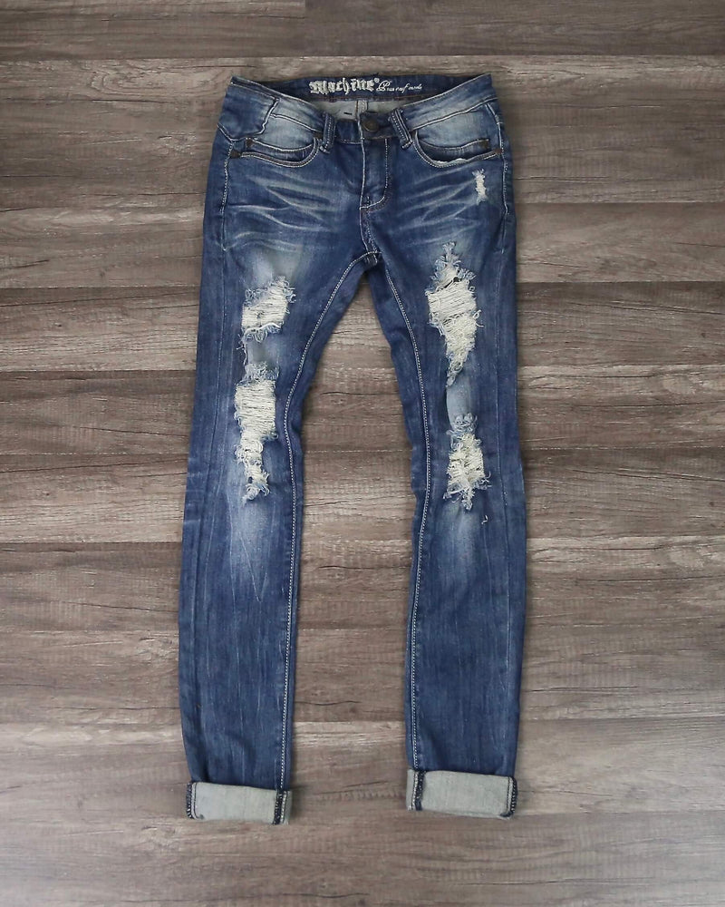Final Sale - 5th Street Distressed Skinny Denim Jeans in Medium Wash