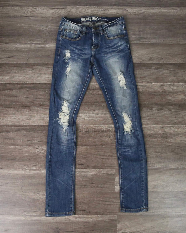 Final Sale - Arielle Blue Destroyed Skinny Jeans - Medium Denim