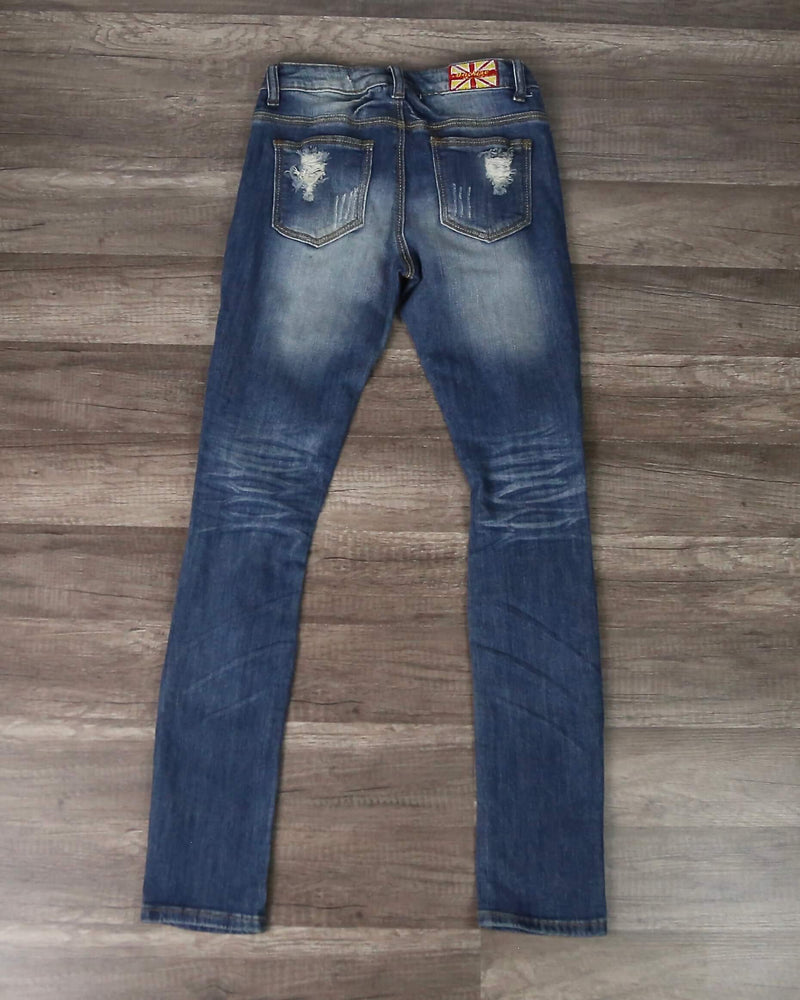 Final Sale - Arielle Blue Destroyed Skinny Jeans - Medium Denim