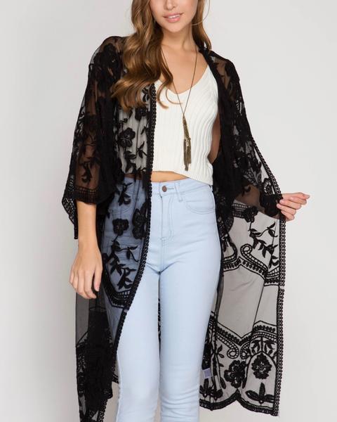 Anabelle Crochet Lace Midi Duster Cardigan in More Colors