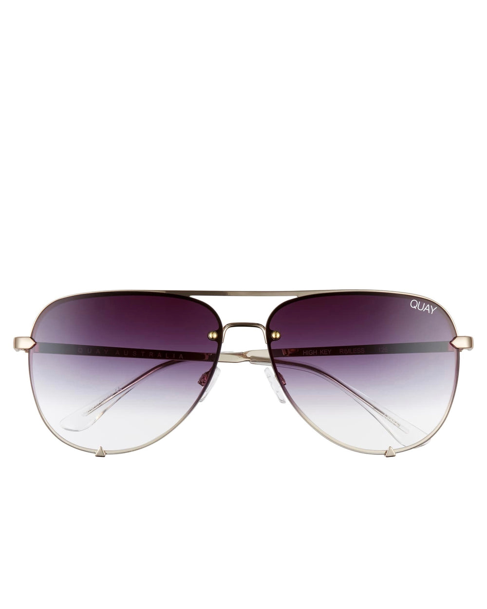Quay Australia High Key Mini Rimless Gold/Black Fade sunglasses, front product view showing gold-tone double bridge and gradient lenses