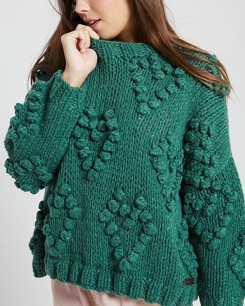 Heart On My Sleeves Handmade Relaxed Open Knit Knitted Sweater in Green