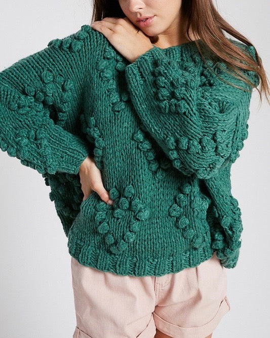 Heart On My Sleeves Handmade Relaxed Open Knit Knitted Sweater in Green