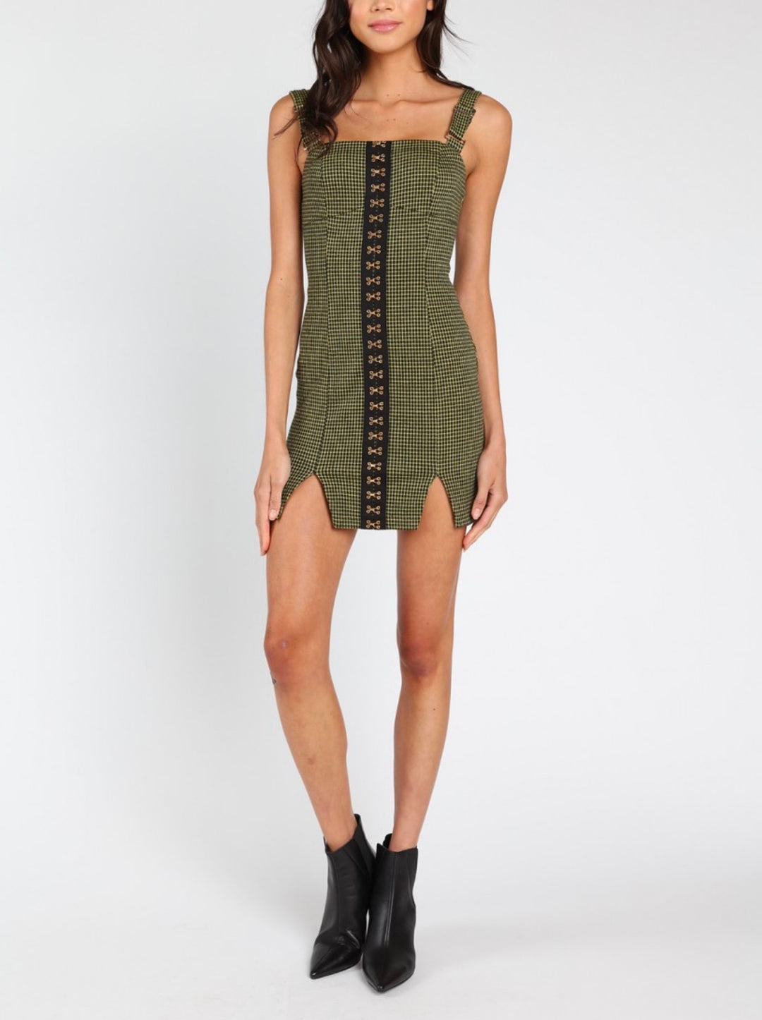 Honey Punch - Katy Hook & Eye Dress in Olive Green Shop Hearts Honey Punch - Katy Hook & Eye Dress in Olive Green Shop Hearts