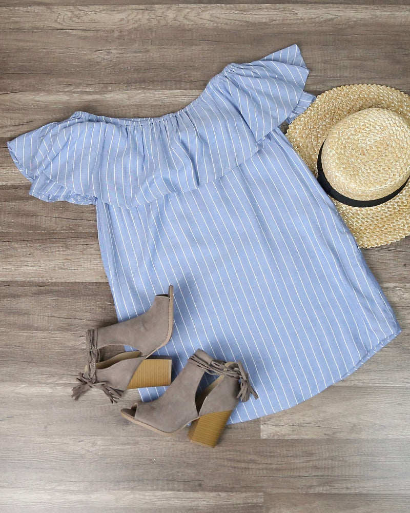 Cotton Candy LA - Frilled About You Off The Shoulder Striped Dress in More Colors