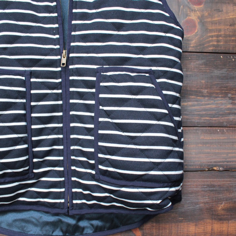 lightweight navy & white stripe quilted puffer vest - shophearts - 4