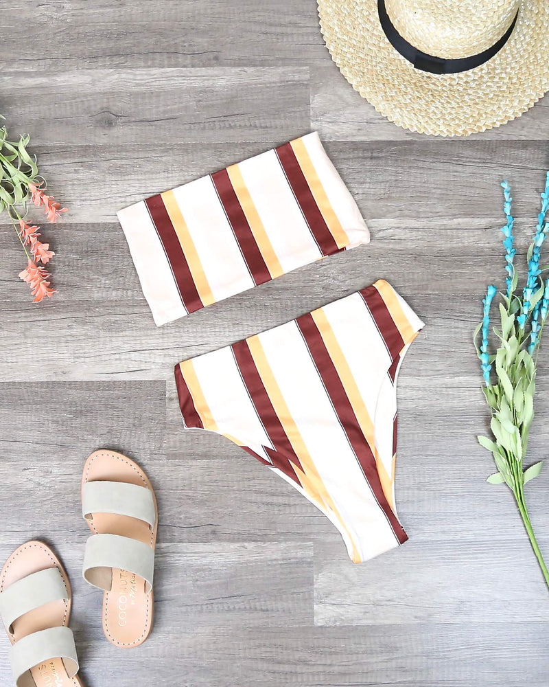 Final Sale - Reverse - Lean On Stripe Bandeau High Waist Bikini Set