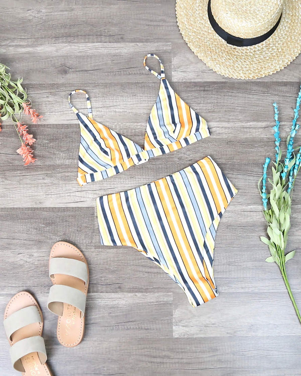 Final Sale - Reverse - Lean On Stripe Triangle High Waist Bikini Set