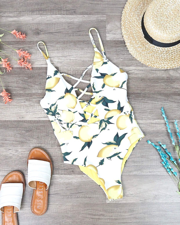 Seamless Caged Front One Piece Swimsuit - Yellow Lemonade