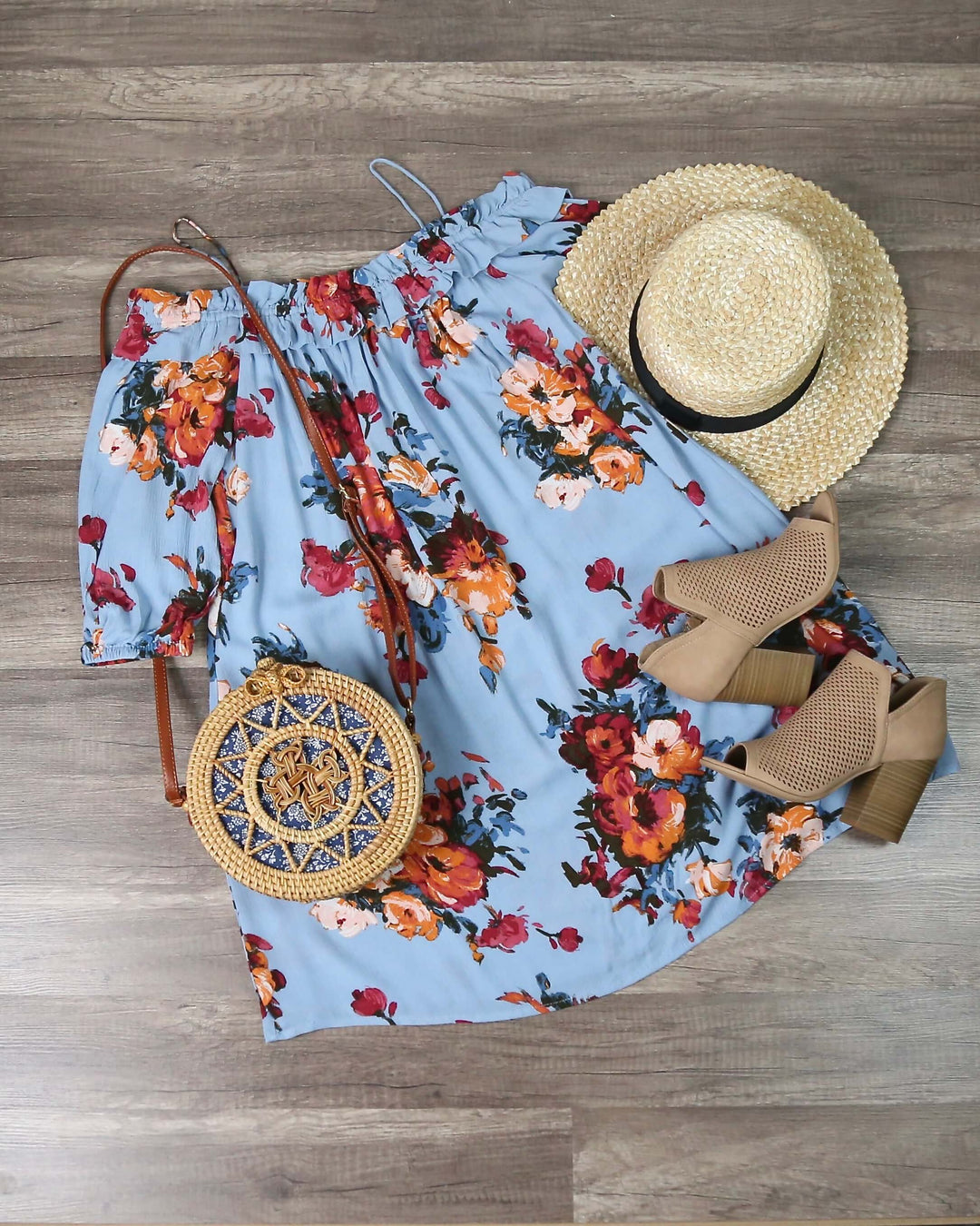 Final Sale - Blu Pepper - Floral Spring Dress - Blue Multi Shop Hearts Final Sale - Blu Pepper - Floral Spring Dress - Blue Multi Shop Hearts