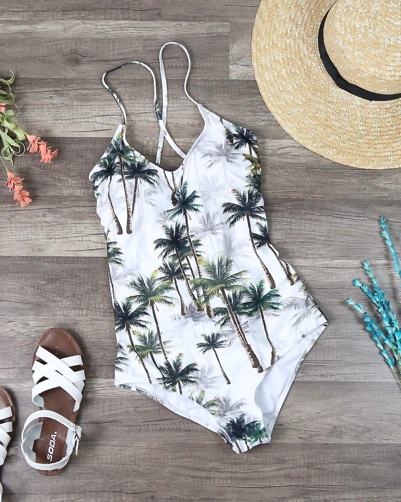 Tropical One Piece Open Back Swimsuit