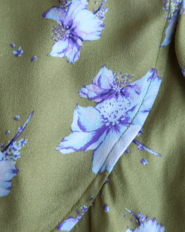 Honey Punch - Short Sleeve Floral Ruffle Surplus Dress in Kiwi