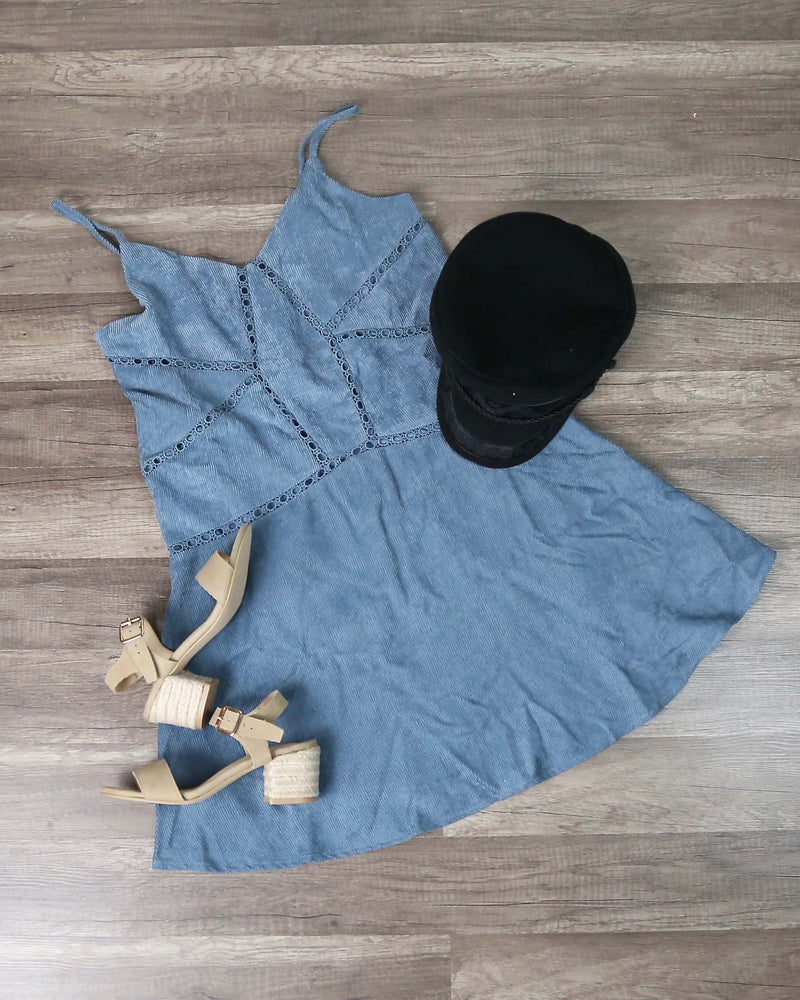 Final Sale - Cami Corduroy Dress in Dusty Blue